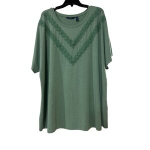 Isaac Mizrahi Sage Green Short Sleeve Lace-Trim Tunic